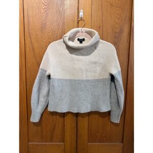 Ann Taylor Cream and Light Gray Colorblock Turtleneck Sweater